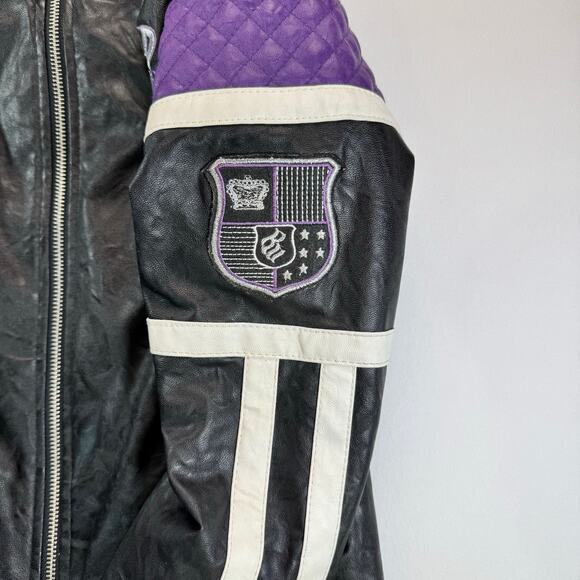 Vtg Rocawear Moto Jacket Black Purple Quilted Patch Women S  XS/S Y2K Streetwear - Picture 3 of 7
